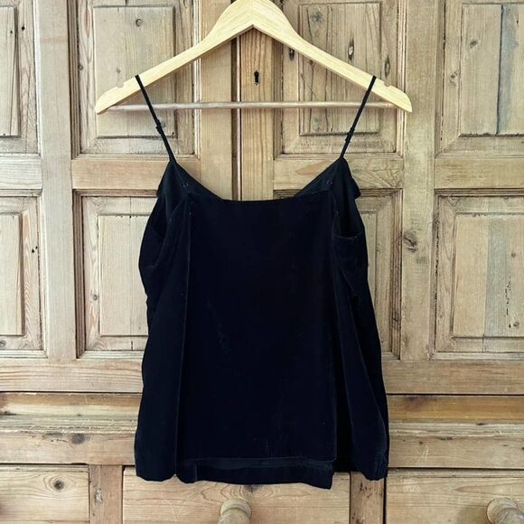 Women's J. Crew 2 Black Going Out Tank Top Velvet Adjustable Straps Ruffle - Picture 5 of 9